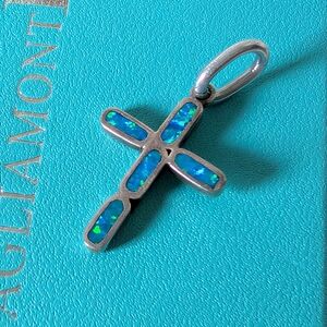 Silver Cross Pendant with Blue Accents